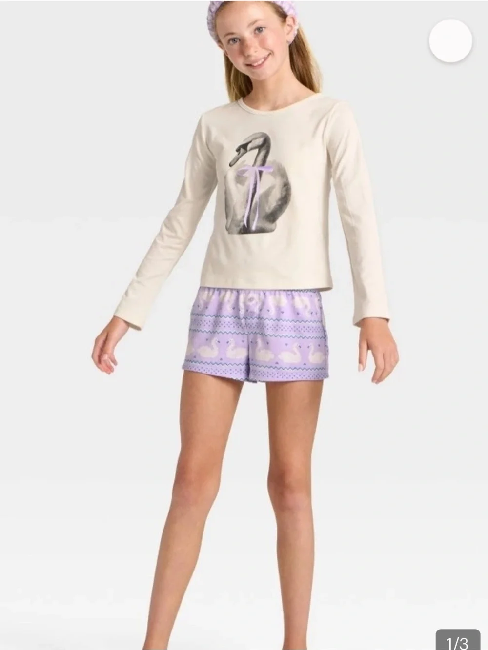 Art Class Girls L 10/12 Long Sleeve Pajama 3 Piece Set w/ Spa Headband NEW